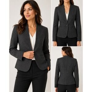Loft Blazer Textured Charcoal Grey Single Button Collarless Size 2 Professional
